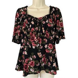 Womens L Black Babydoll Top Flowy Sleeve Fairy Dark Romantic Whimsigoth Witchy